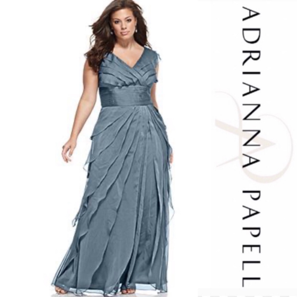 Adrianna Papell iridescent petal chiffon long dress